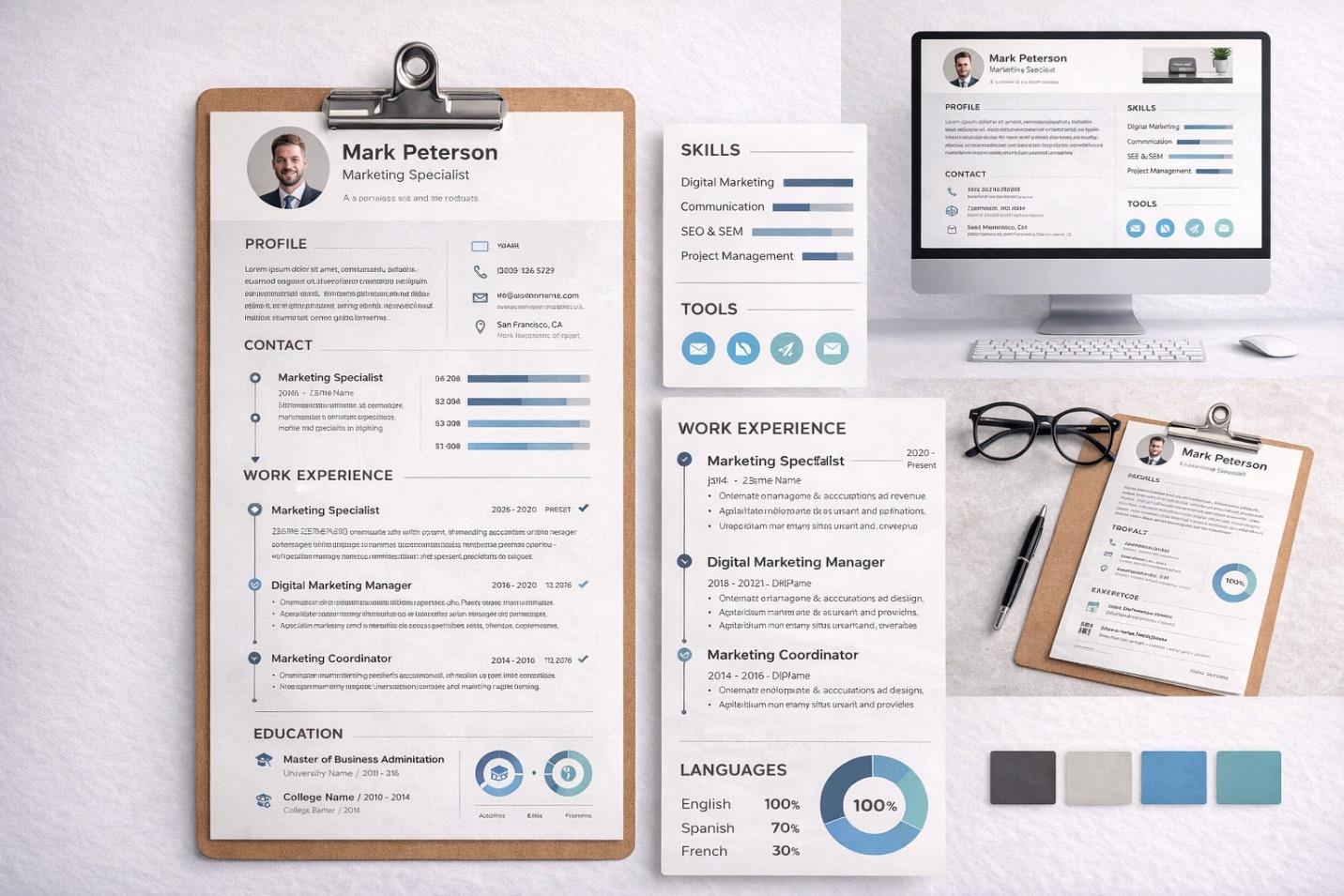 Modern Marketing Resume – Infographic Layout Design — infographic resume by Lucky's Digitals